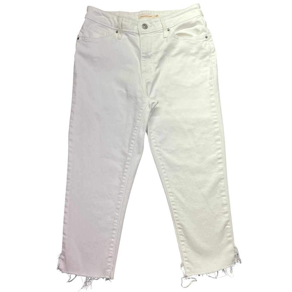Levi's 721‎ High Rise Skinny Crop Jeans Frayed Hem White Denim Sz 29 Fits 29"